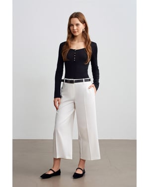 Hoogwaisted Gecurvde Culottes met Ceintuurlint