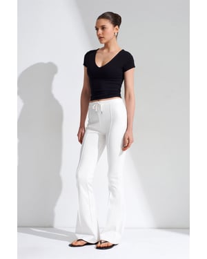 Mid-Waist Flare Jersey Broek met Touwtje