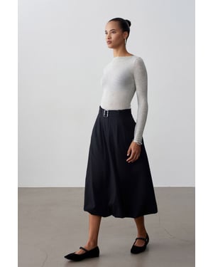 Hoge taille riem midi ballon rok