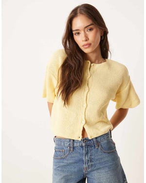 ASOS DESIGN knitted short sleeve cardigan in buttermilk