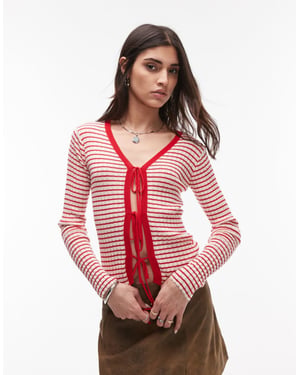 Resume front tip up cardigan in red stripe