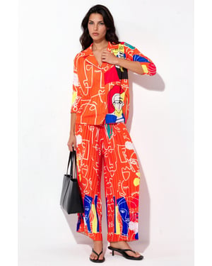 Abstract Print Shirt en Wijde Pantalon Set