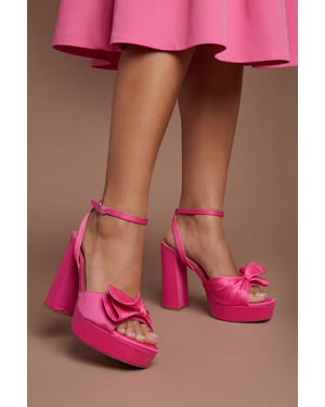 Lillie Satin Ruffle Detail Platform Block Heeled Sandals