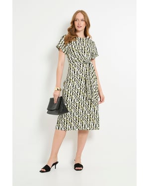 Geo Jersey Knot Side Column Midi Dress
