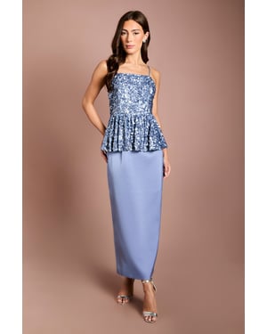 Muse Sequin Strappy Peplum Top Column Midi Dress