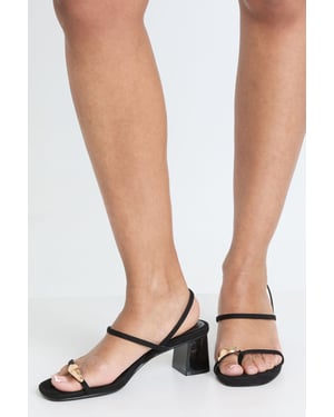 Wide Fit Faux Suede Hardware Detail Low Block Strappy Heels