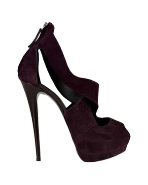 Giuseppe Zanotti Cross Strap Platform Pumps in Burgundy Suede