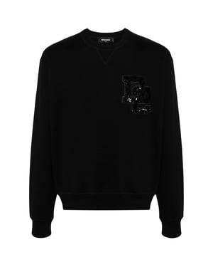 Dsquared2 D2 Trui Met Paillettenlogo, Zwarte Ronde Hals