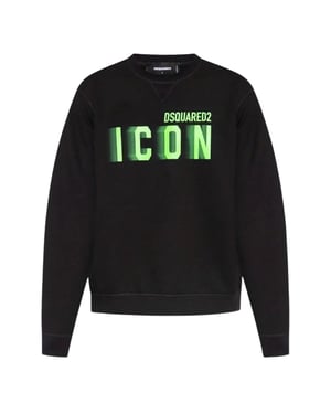 Dsquared2 Icon Blurred Lime Logo Crew Neck Black Jumper