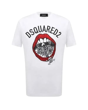 Dsquared2 Merk T-shirt Met Mondprint, Wit