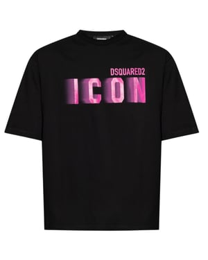 Dsquared2 Icon Pink Blur Print Zwart Loose Fit T-shirt