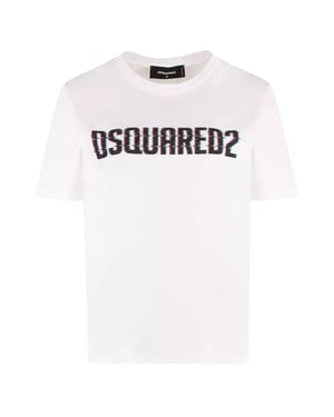 Dsquared2 Vit T-shirt Med Logotyptryck Och Rund Halsringning