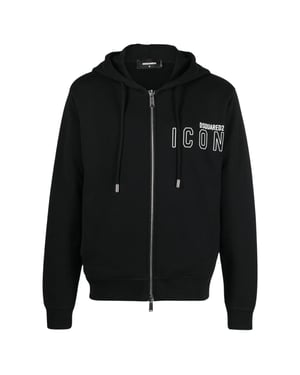 Dsquared2 Icon Outline Logo Dragkedja Svart Huvtröja