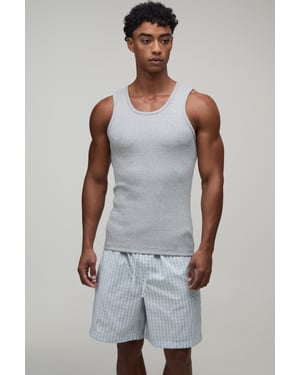 Ribbed Muscle Fit Vest & Baggy Lounge Short Set