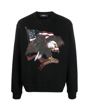 Dsquared2 Trui Met Amerikaanse Adelaarmotief, Zwarte Ronde Hals