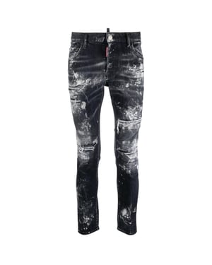 Dsquared2 Skater Jeans Svarta Jeans Med Destroyed Paint-effekt