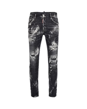 Dsquared2 Super Twinky Jean Destroyed Paint Effect Black Jeans