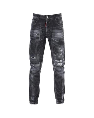 Dsquared2 Tidy Biker Jean Worn Faded Style Black Jeans