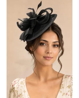 Feather & Bow Disc Fascinator in Black