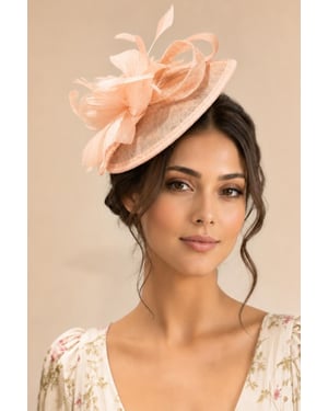 Feather & Bow Disc Fascinator in Pink