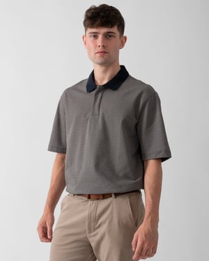Logo Pattern Logo Detail Polo Shirt in Grey