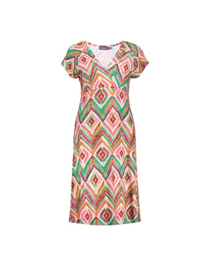 Geisha 67424-60 june 615 dress v-neck short jersey aop pr.01-26-2 teal/fuchsia