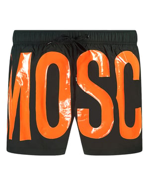 Moschino Grote Oranje Logo Zwarte Zwemshorts