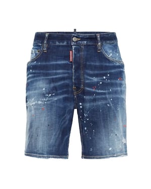 Dsquared2 Marineblauwe Denim Shorts Met Verfspatdesign