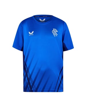 Castore Rangers FC trainings-T-shirt met geribde kraag voor kinderen (Blauw)