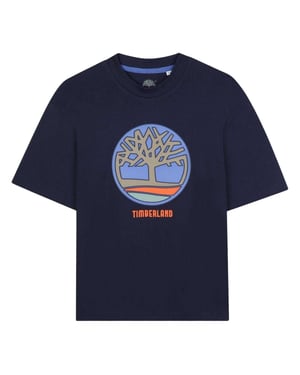 Timberland Jongens T-shirt met logo-aankraag (Marine)