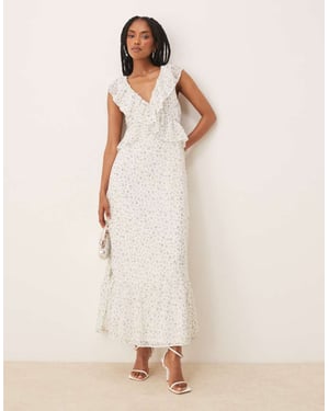 Vila frill detail maxi dress in blue ditsy floral