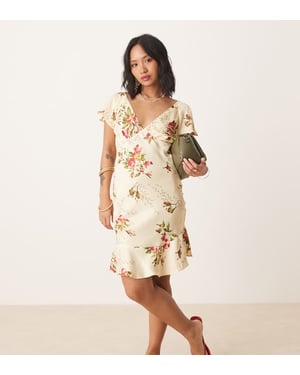 ASOS DESIGN Petite flutter sleeve mini dress in floral print
