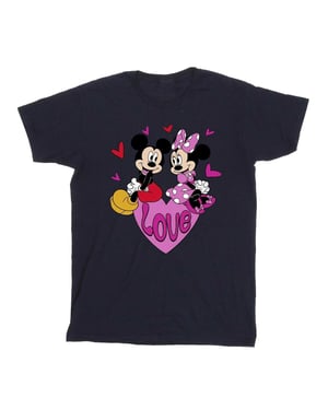 Disney Mens Love Mickey & Minnie Mouse Hearts Cotton T-Shirt (Navy Blue)