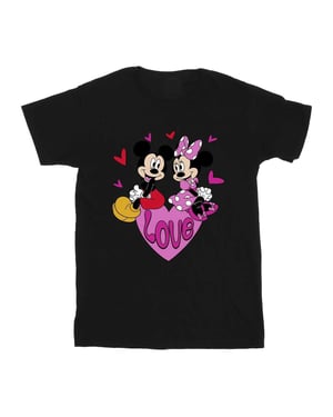 Disney Mens Love Mickey & Minnie Mouse Hearts Cotton T-Shirt (Black)