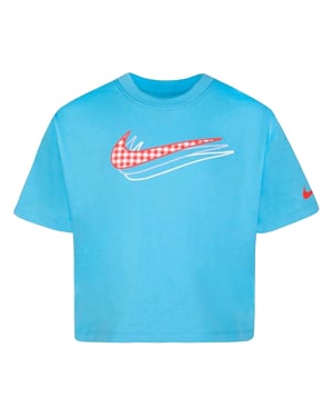 Nike Meisjes Icon Gingham Boxy T-Shirt (Baltic Blauw)