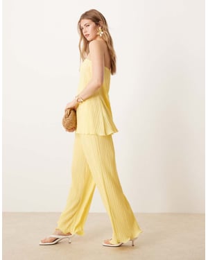 YAS plisse wide leg trouser co-ord with rolled hem detail in vanilla yellow