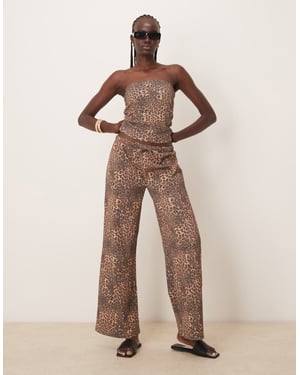 ASOS DESIGN wide leg waffle trouser co-ord in leopard print