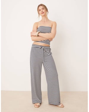 ASOS DESIGN low rise wide leg trouser co-ord in navy and white stripe