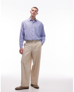 Topman wide leg linen blend trousers in stone