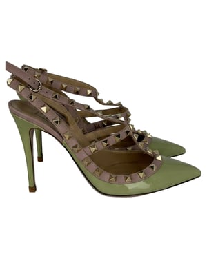 Valentino Rockstud Enkelsandaal met Bandje in Groene Patenten Leer