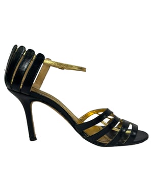 Manolo Blahnik Two Tone Ankle Strap Sandals in Black Leather