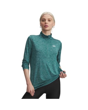 Under Armour Dames-top met halve rits en textuur (Groen)