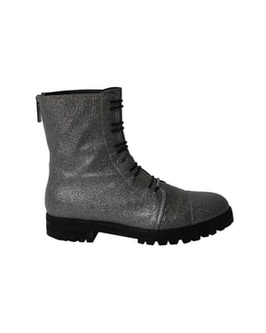 Jimmy Choo Glitter Combat Boots in Silver Polyester