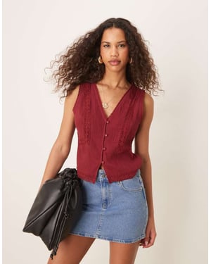 ASOS DESIGN lace trim waistcoat in dark red