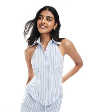 ASOS DESIGN halterneck bindning bak ärmlös co-ord skjorta i randig mönster