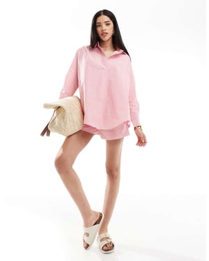 Fransk Anslutning randig poplin popover skjorta co-ord i rosa och vitt