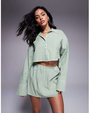 ASOS DESIGN Lisa seersucker kort strandskjorta i grönrandig