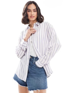 ASOS DESIGN linneblandning skjorta i blå och vit rand