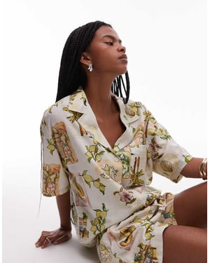 Topshop co ord resort shirt in lemon print