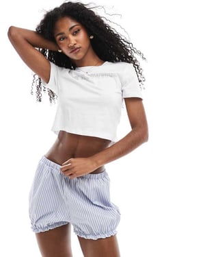 ASOS DESIGN bubble hem bloomer shorts in blue stripe
